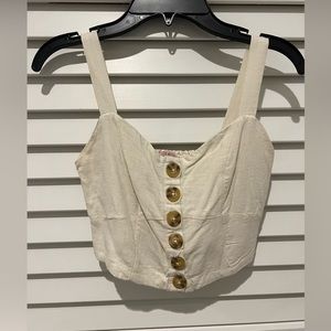 Lottie Moss Women’s Cream Crop Top with Tortoise shell buttons Size: XS